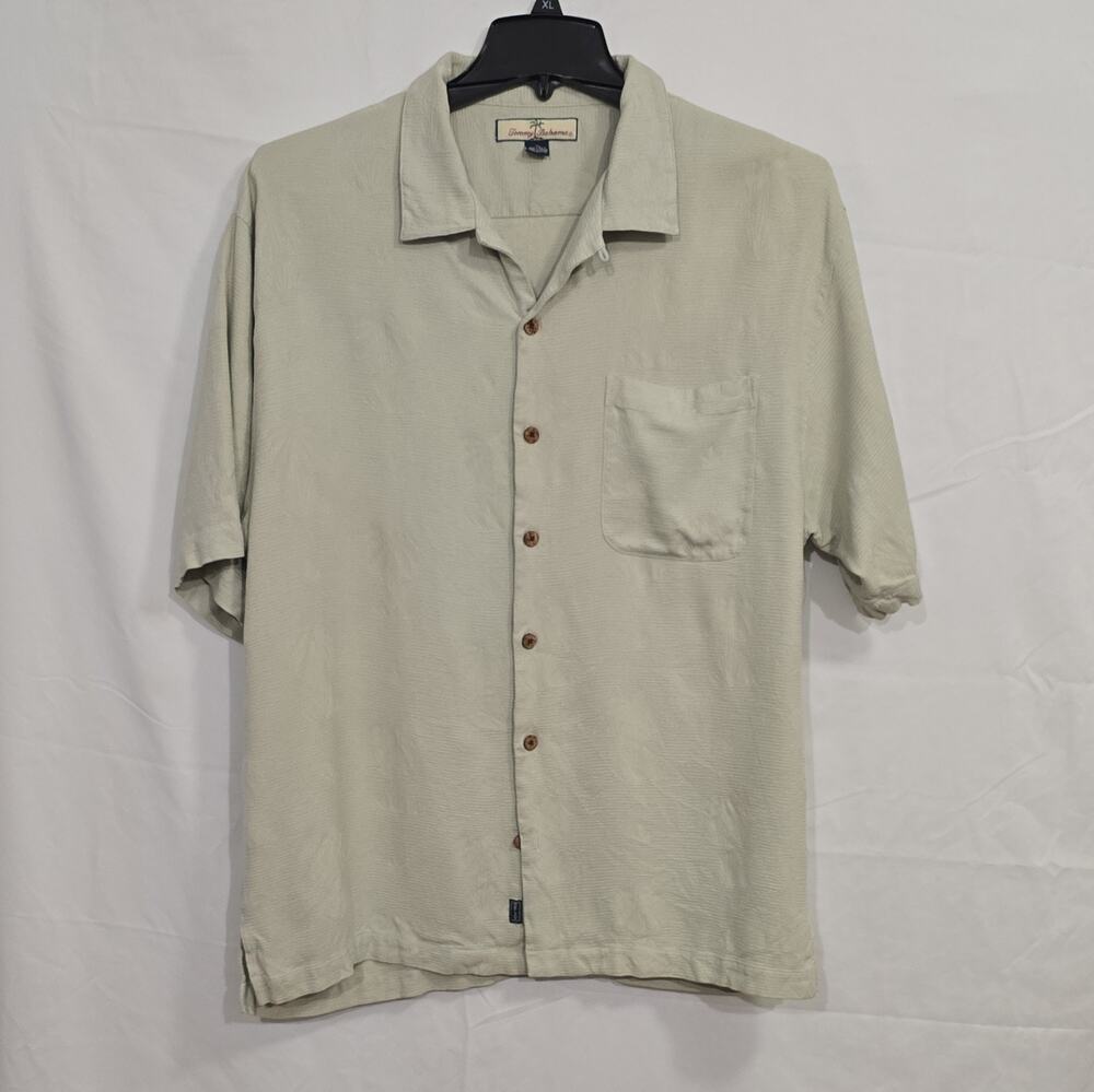 Tommy Bahama Relax Men's XL Beige Silk Hawaiian Floral Shirt Short Sleeve Pocket